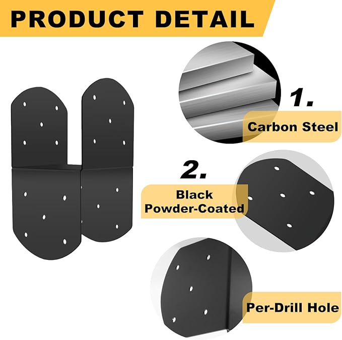 4 Pcs 6"x 6" Deck Post Caps Tie Brackets ,Ineer Size(5.6"x 5.6") 14 Gauge Post Base Steel Post Anchor Connector Support Fence Post Brackets for Posts to Wood