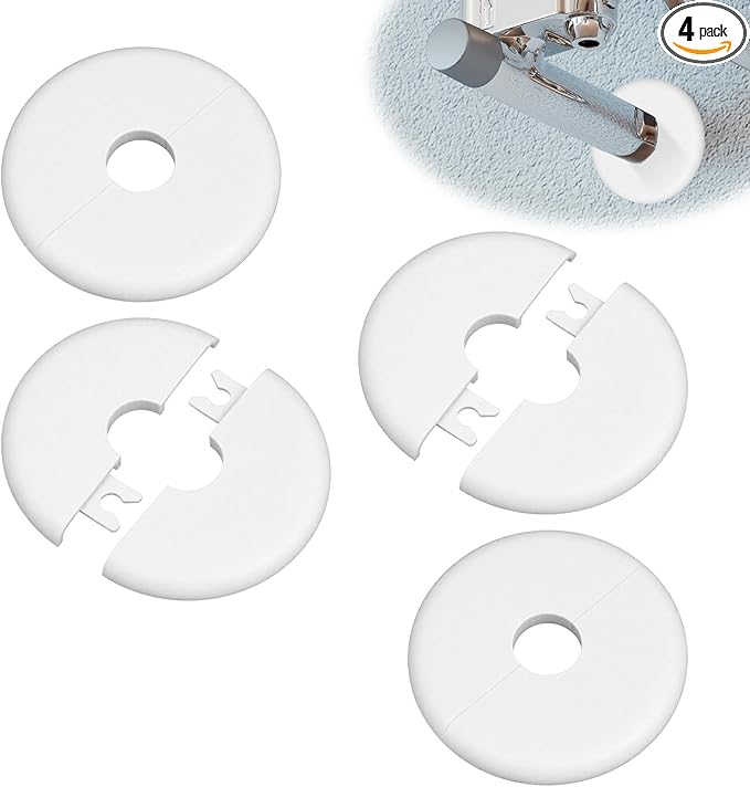 4pcs Escutcheon Plate, Self-Adhesive Plumbing Cover Plates, Round Escutcheon Plate for 0.7In Diameter Water Pipes, Wall Split Flange for Kitchen Toilet Faucet Decoration (White)