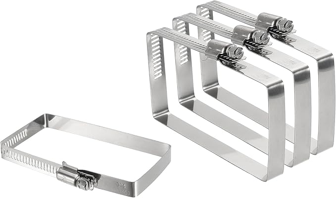 uxcell 4Pcs 304 Stainless Steel Rectangular Hose Clamp, Adjustable 3.9 x 2 Inch Square Worm Gear Duct Pipe Tube Clamps for Ducting Bracket Cable Tray Bridge Project Systems, Silver