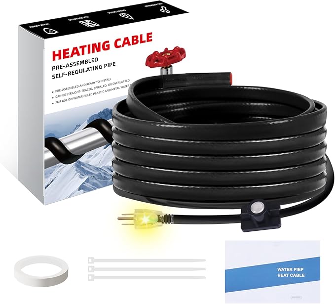 18FT Heat Cable for Water Pipes, Prevent Freezing & Easy Installation, Water Pipe Heat Cable With Thermostat Self-Regulating, Pipe Heating Trace System 120 V