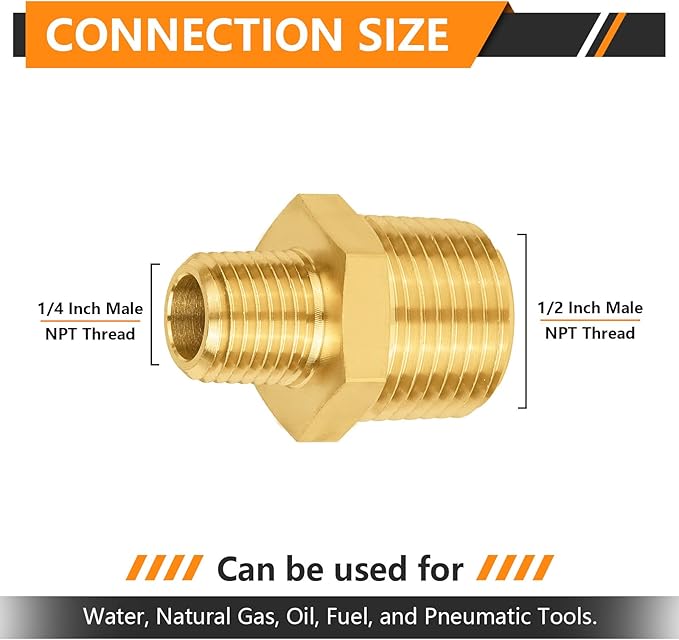 100-PCs HeSun Brass Hex Nipple Pipe Fitting, 1/2" NPT Male x 1/4" NPT Male Hex Pipe Adapter