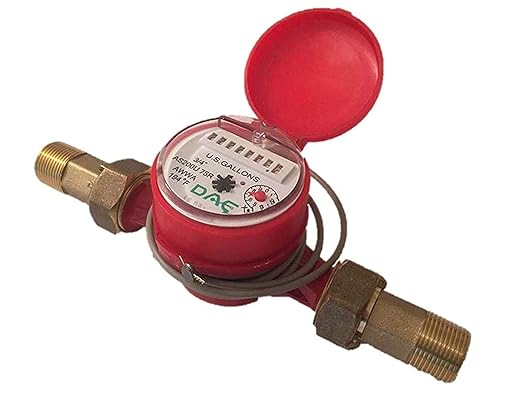 DAE AS200U-75RP Hot Water Meter with Pulse Output, 3/4" NPT Couplings, Gallons.