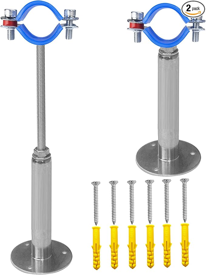 Wall Mount Ceiling Mount Pipe Supports,Adjustable Pipe Clamps、Hangers、 Stainless Steel 304,2PCS Suitable for Pipe OD 32-34mm Adjustable Height 100-200mm