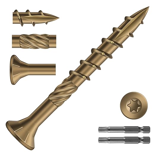 #8 x 1-1/2" Deck Screws (322Pcs) 2lb. Carbon Steel, Yellow, Flat Head, Rust Resistant epoxy Coated, with T25 Star Bit