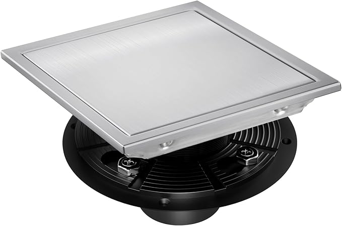 morefine Square Shower Floor Drain with Flange, Shower Drain 6 inch with 2 in 1 Tile-Insert Cover, SUS 304 Stainless Steel, Brushed Nickel