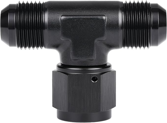 10AN Male Flare Tee T Fitting Adapter with AN10 Female Swivel On Side Aluminum Black