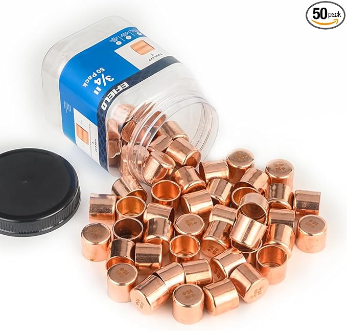 (Pack of 50) EFIELD 3/4-inch Solder Copper Pipe End Cap (Plug), LF Copper Plumbing Fittings with Sweat Solder Connection, Pro Pack,(COPPER021)