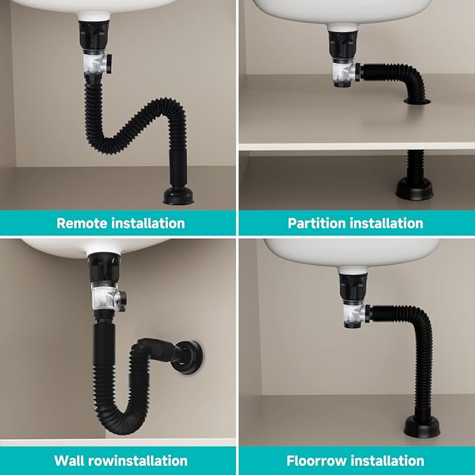 Bathroom Sink Drain Kits with Flexible Expandable P-Trap Sink Drain Pipe, Fits 1-1/4",1-1/2"and 2" Holes,Chrome