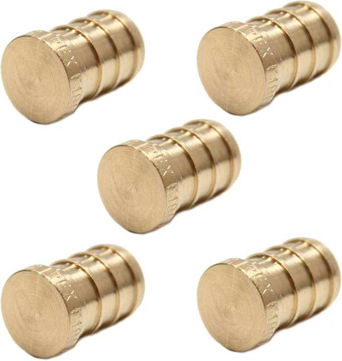 (Pack of 5) EFIELD Pex Barb 1/2" Plug End Cap Pipe Crimp Brass Fitting, ASTM F1807,(PEX1807092-5PCS)