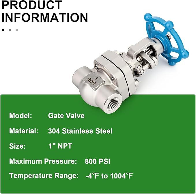 TAISHER 1PCS Forging of 304 Stainless Steel Gate Valve, 1" NPT Female Rotary Sluice Valve With Wheel Handle, For Water, Oil, Gas