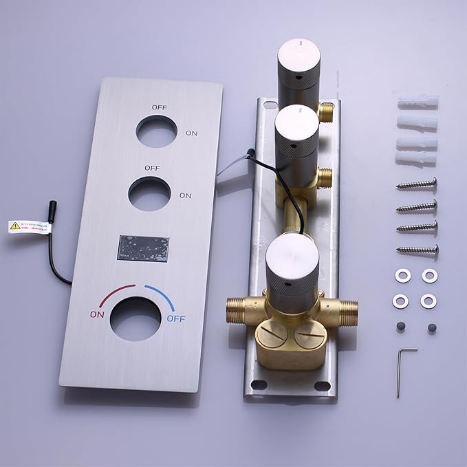 2 Function Shower Diverter with Temperature Display Solid Brass Shower Mixer Valve Pressure Balancing and Flow Control Bathroom Shower Diverter Valve,Brushed Nickel
