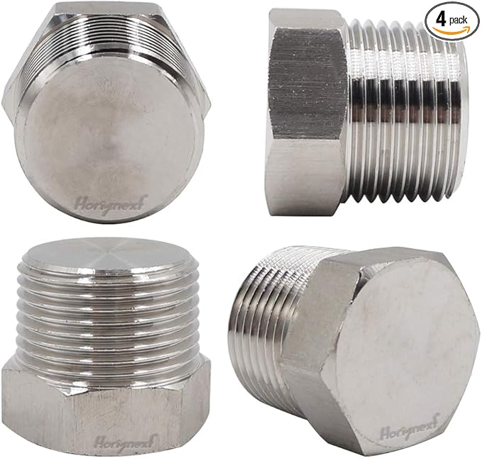 npt 3/4 stainless steel Male Thread hex Head water Pipe Plug, adapt to cap brass socket fitting manifold nut (Pack of 4)