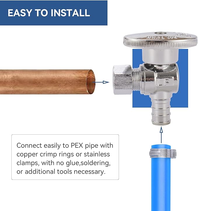 Angle Stop Valve,1/2 Inch Pex X 3/8 Inch OD Compression Angle Shut-off Valve with 1/4 Turn on/off (Pack of 20,ASTM F1807)(VALVE076-20Pack)
