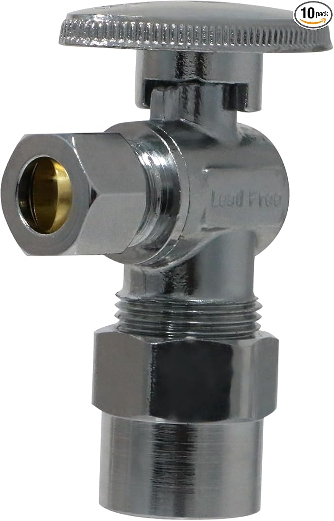XFITTING 10 Pcs Stop Valve, 3/8" OD Compression x 1/2" CPVC Angle Stop Valves, Brass