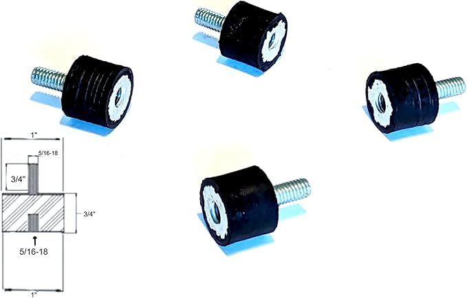 4 Rubber Vibration Isolator Mounts (1" Diameter x 3/4" Height) 5/16-18 x 3/4" Long Stud Male Female