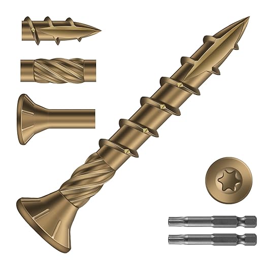 #8 x 1-1/4" Deck Screws (1592Pcs) 8lb. Carbon Steel, Yellow, Flat Head, Rust Resistant epoxy Coated, with T25 Star Bit