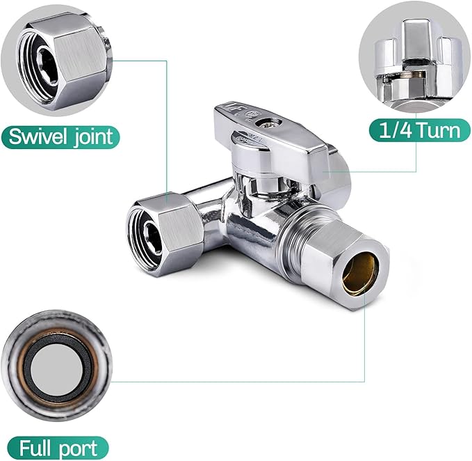 Brass 2Pcs Chrome-Plated Add-A-Tee 3-Way, 3/8 Inch Angle Stop Valve for Reverse Osmosis Water Filters, Ice Maker, Refrigerator