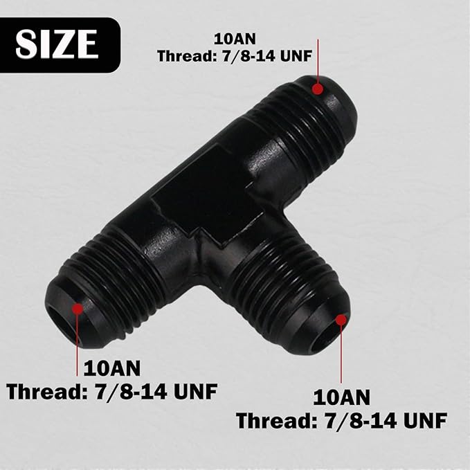 10AN Male Flare Tee Fitting Adapter T Union Aluminum Black