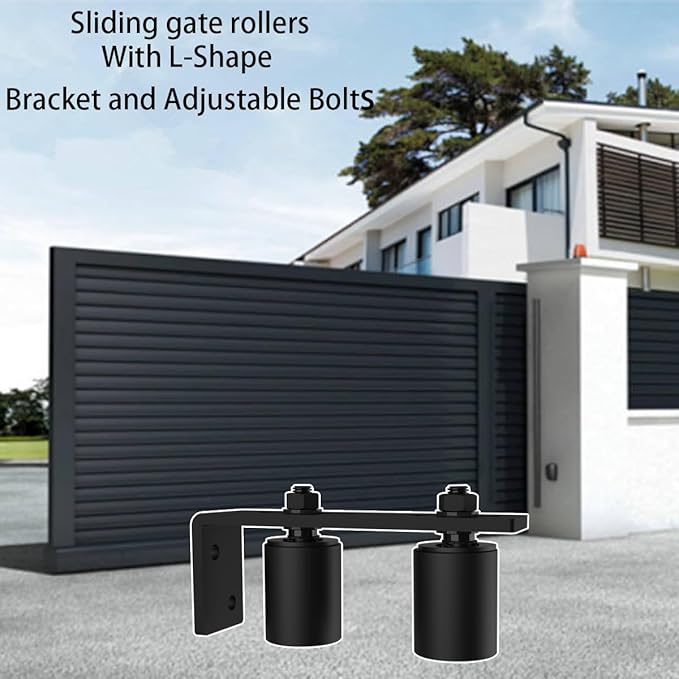 2" Gate Roller Guide with L-Bracket, Universal Adjustable Gate Guide Roller,Sliding Gate Rollers,Heavy Duty Sliding Gate Kit for Door Hardware and Sliding Gates(2Pack-Black)