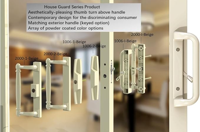 House Guard Beige Color Patio Door Handle Set with Mortise Lock,Suitable for replacement Sliding Patio Doors Lock 3-15/16”Screw Hole Spacing.Choices That Add a Unique To Your Patio Glass Sliding Door.