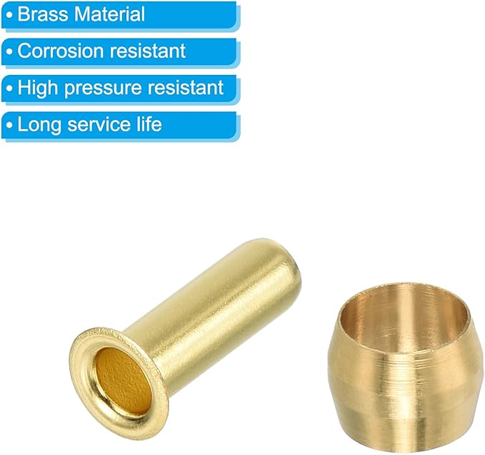PATIKIL 1/4" Tube ID Compression Assortment Kit, 15 Set Brass Compression Sleeve Ferrule & Insert for Water Oil Air Pipe