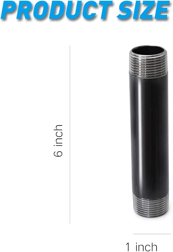 TZH 10 Pack Heavy Duty Pre-Cut Steel Pipe, 1"x6", Threaded Metal Pipe Nipple for Industrial Vintage Style DIY Project/Furniture/Shelving Decoration (Grey)