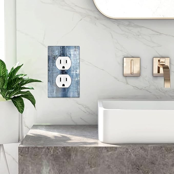 Blue Grey Duplex Electrical Outlet Wall Plate Decortive Light Switch Cover Abstract Art Wall Plate Cover Wallplates for Bedroom Kitchen Home Decor