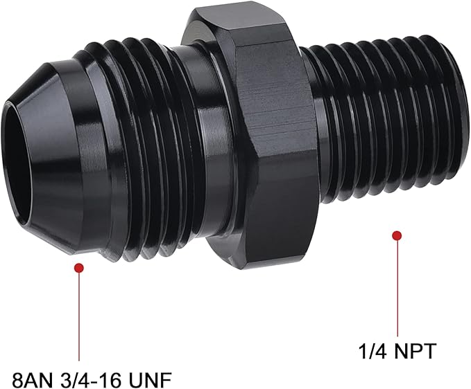 EVIL ENERGY 8AN Male Flare to 1/4" NPT Pipe Fitting Adapter Aluminum Straight Black 2PCS