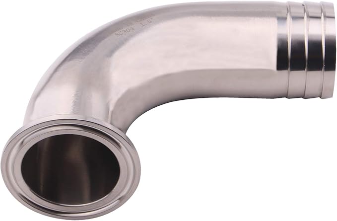 DERNORD Sanitary Hose Barb Pipe Fitting 1.5" Tri Clamp (50.5MM Ferrule) 90 Degree Elbow (Tube OD: 1.5"/38MM (1.5 Tri-clamp))