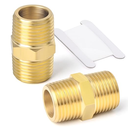 TAISHER 2PCS Brass Pipe Fitting Adapter, Hex Nipple, 1/2-Inch Male Pipe x 1/2-Inch Male Pipe