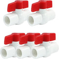 5 Pcs 1/2 Inch PVC Ball Valves, Water Shut Off Valves, 20mm Socket with Red T-Handle, Rated at 150 PSI Pipe Fittings for Swimming Pool, Plumbing & Irrigation Systems