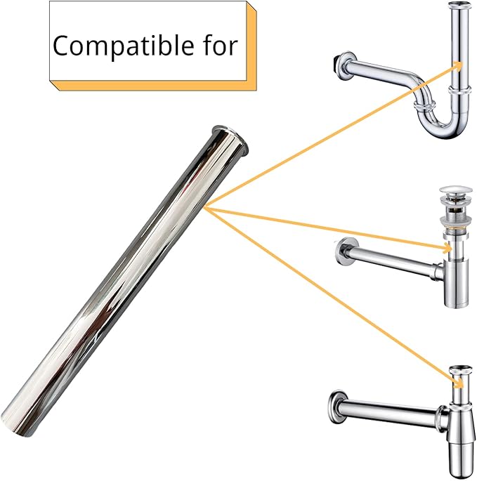 Heavy Duty Flanged Sink Tailpiece 1-1/4" OD x 12", Extension Tube for Trap, Drain Connections, Chrome