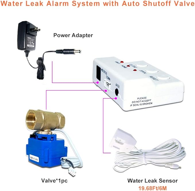 E-SDS Water Heater Leak Detector with Automatic Water Shut-Off, Sensors and Sounds Alarm, ,Automatic Water Leak Shut Off Valve System for Pipes 1/2in NPT for Laundry, Water Heaters and More