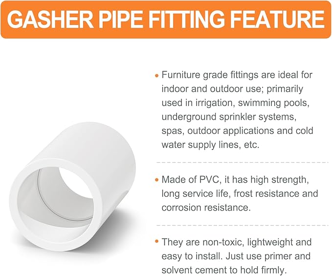 GASHER 25PCS PVC Pipe Fitting 3/4" PVC Coupling Furniture Grade Pipe Socket Fittings, For Home or Industrial