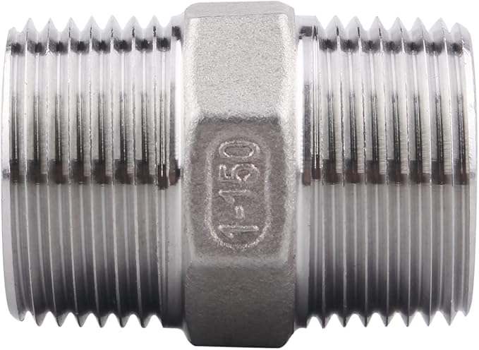 Hex Nipple 1 Inch Male NPT - DERPIPE Stainless Steel 304 Threaded Pipe Fitting for Brew Kit, Home Piping Application(Pack of 2)