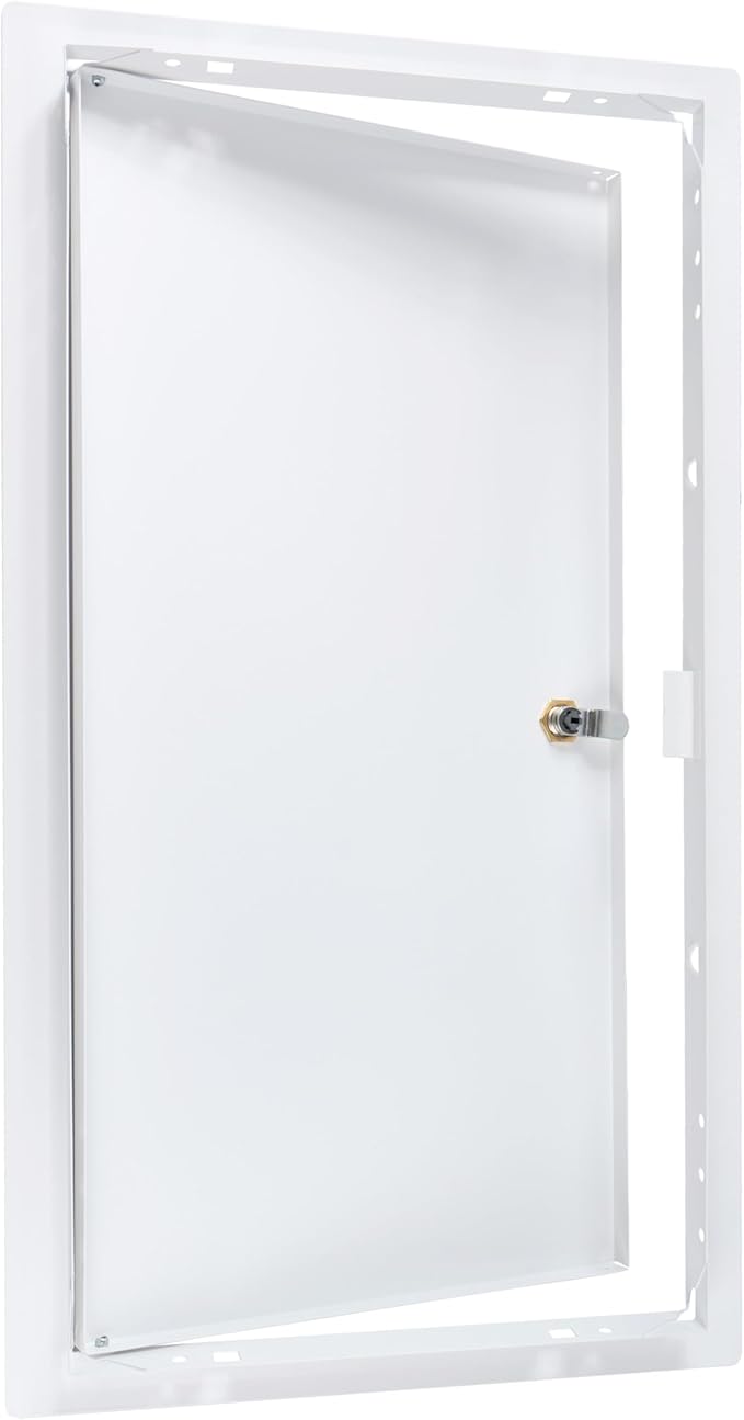 10" x 20" Lockable White Metal Access Panel. Service Shaft Door Panel with Key. Plumbing, Electricity, Heating, Alarm Wall Access Panel for Drywall. Bathroom Services Access Hole Cover.