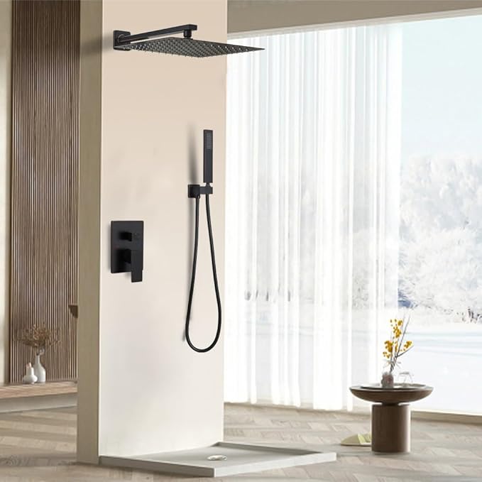Oil Rubbed Bronze Shower System 16 Inch Bathroom Rain Mixer Shower Combo Set Wall Mounted Rainfall Shower Head and Handheld System Shower Faucet Set Rough-in Valve Body and Trim Kit