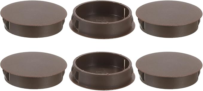 uxcell 6Pcs 42mm(1-5/8") Nylon Hole Plugs, Flush Type Panel Round Snap in Fastener Knockout Locking Plugs for Furniture Insert End Caps Panels, Brown