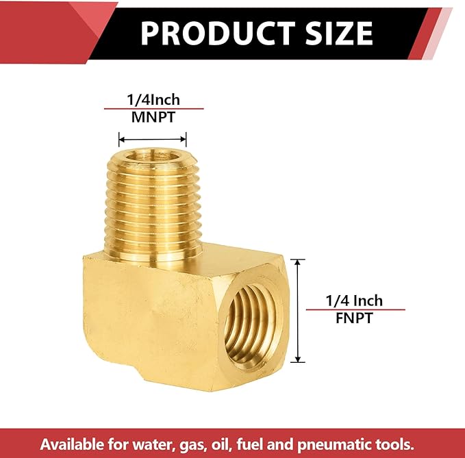 (Pack of 5) EFIELD Extruded 90 Degree 1/4-inch Barstock Street Elbow, 1/4 Inch MNPT X1/4 Inch FNPT Brass Pipe Fitting,(NPT127)