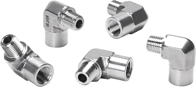 90 Degree Street Elbow - 1/4" NPT Male to 1/4" NPT Female Stainless Steel 304 Heavy Duty Forged Barstock Street Elbow Adapter Pipe Fitting (pack of 5)