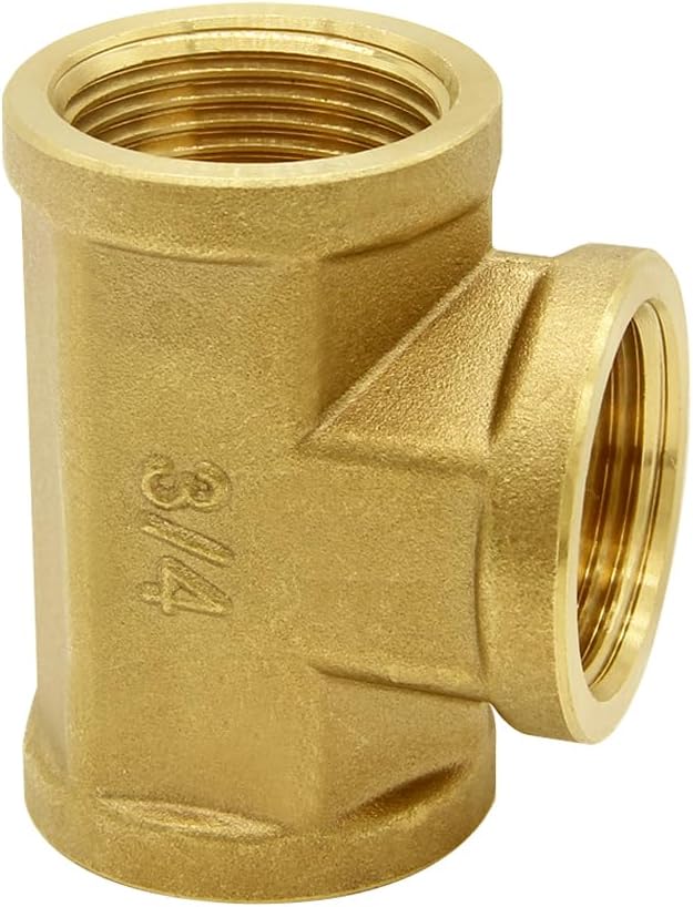 Hooshing Brass Tee Fittings 3/4" NPT x 3/4" NPT x 3/4" NPT Female Pipe Fittings Convert Adapter for Fuel Oil Gas Plumbing