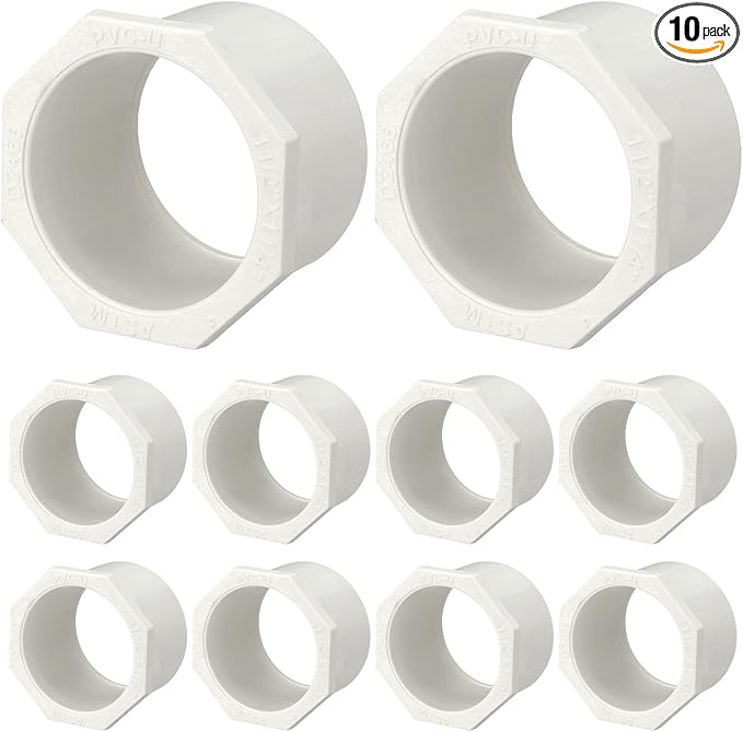 10Pcs 1 1/2" x 1 1/4" PVC Reducer Bushing Fitting, SCH40(Socket x Socket) Furniture Grade PVC Pipe Fitting, Reducer Bush Adapter for Home Sewer Plumbing, Industrial, Pipe Connection