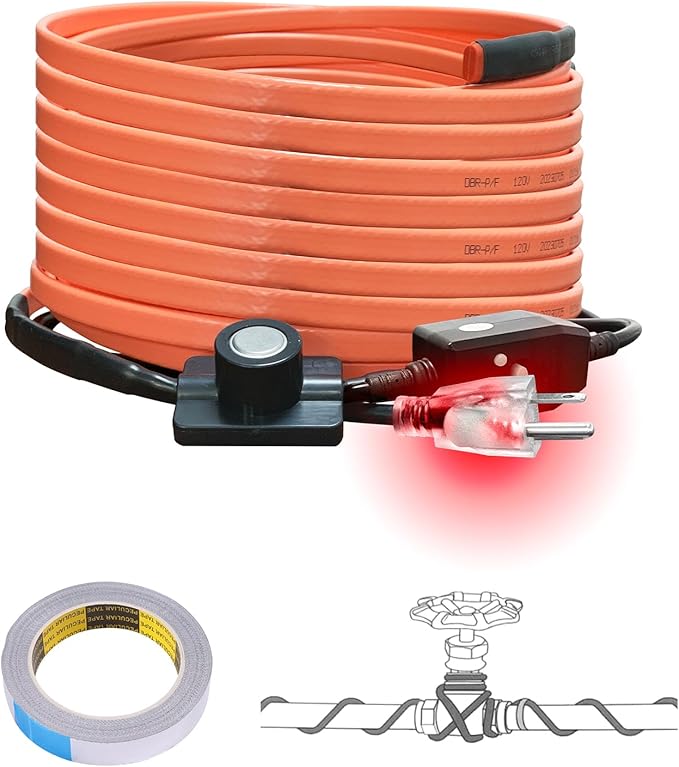 Cupohus Heat Tape for Water Pipes with Thermostat 40FT, Freeze Protection Self-Regulating Heat Trace Cable for Metal, Plastic Home Pipes, Roof and RV, 110-120V