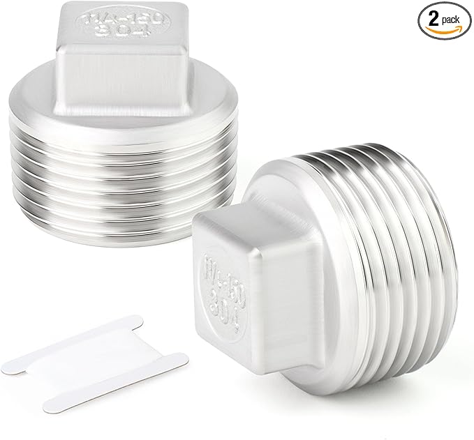 TAISHER 2PCS 304 Stainless Steel Outer Square Thread Socket Pipe Plug Fitting 1-1/4" NPT Male