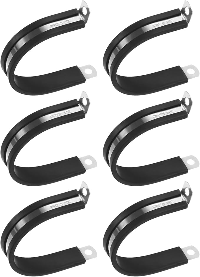 6-Pack Cable Clamps, 1-31/32 Inch/ 50 mm 304 Stainless Steel Rubber Cushioned Insulated Cable Clamp R Shape Metal Holder for Tube/Wire/Pipe/Loop Installation