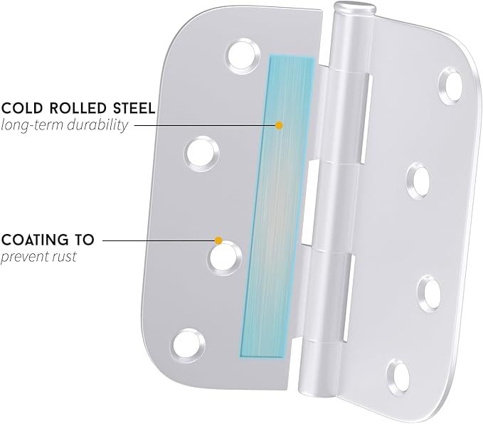 12 Pack goldenwarm 4 inch White Door Hinges Exterior Door Hinges - Residential Hinges for Interior and Exterior Doors, 5/8" Radius Corners, Iron
