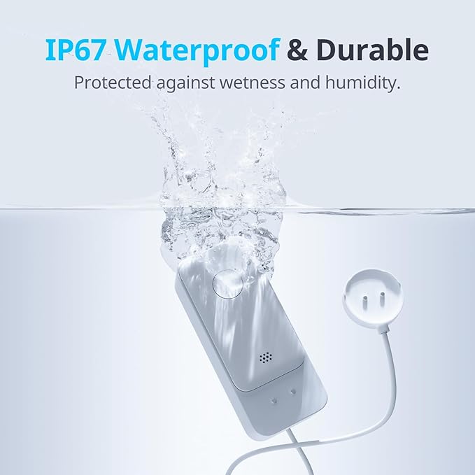 SwitchBot WiFi Water Leak Detector, Smart Water Sensor with 100dB Adjustable Alarm&App Alerts, IP67 Waterproof, Detector for Home with Cable, No Hub Required (Support 2.4G) (White, Pack, 1)