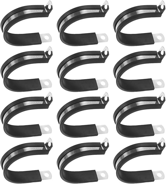 12-Pack Cable Clamps, 1-5/8 Inch/ 42 mm 304 Stainless Steel Rubber Cushioned Insulated Cable Clamp R Shape Metal Holder for Tube/Wire/Pipe/Loop Installation