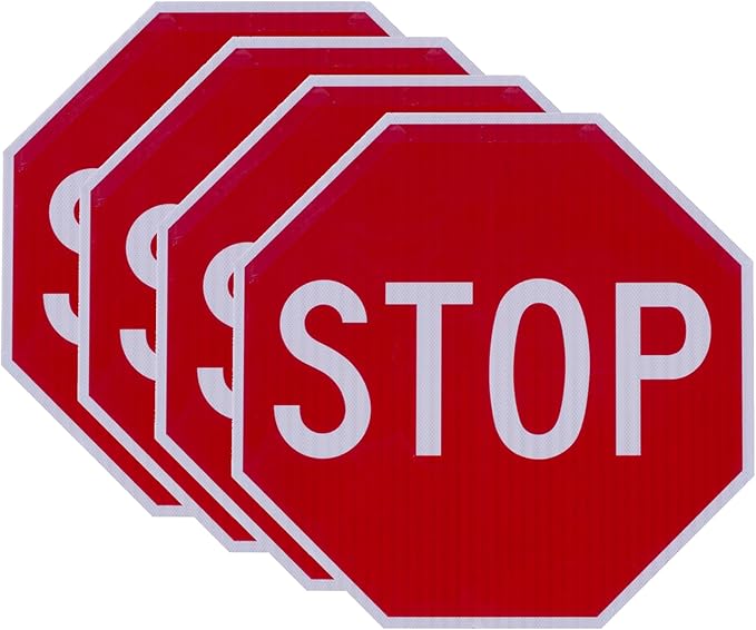 Octagon Stop Sign, 24 x 24 Inch Reflective Traffic Warning, 0.120" Thick Durable UV-Protected Weatherproof Plastic for Street, Road, and Garage Parking (HIP TypeIV-Plastic, 24 Inch-4 Pack)
