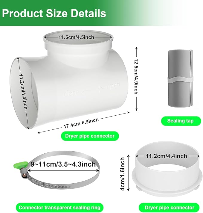 Dryer Vent Connector Kit, 90 Degree Dryer Vent Elbow, 4" ABS Elbow for 4 Inch Dryer Hose in Confined Spaces, OEM Replacement with Smooth Interior - Prevents Hose Crushing & Saves Space